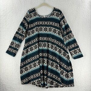 Lilypad Green Mixed Media‎ Knit Dress Womens Long Sleeve Pullover Size 1X